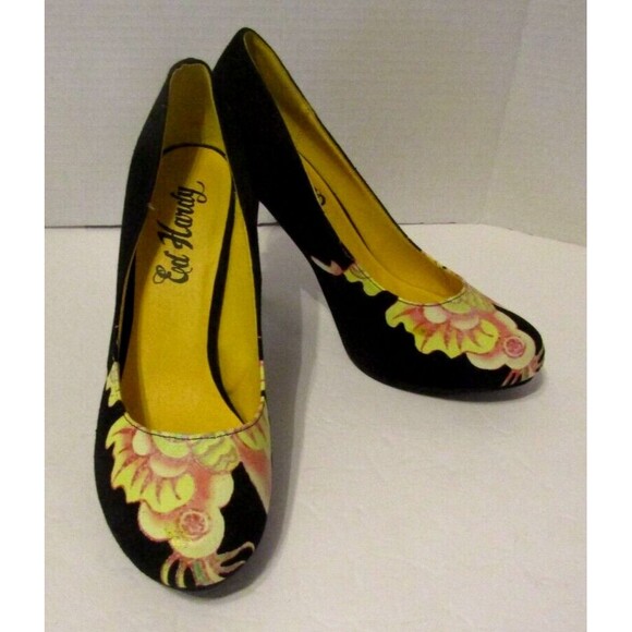 Ed Hardy Amma Heels Floral Pinup Stilettos Pumps Womens Size US 8 - Picture 1 of 7